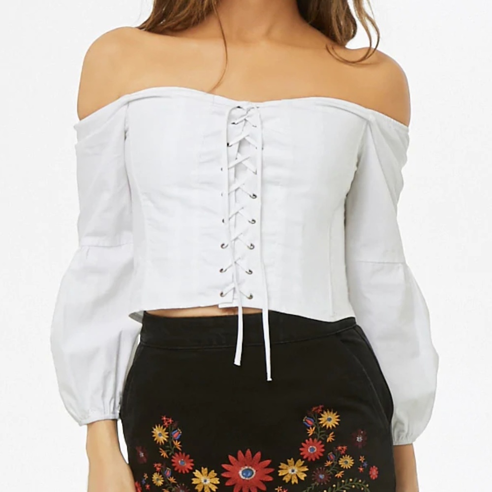 White Lace-Up Corset Top (Sz: M)